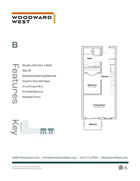 A floor plan for a Woodward West apartment.
